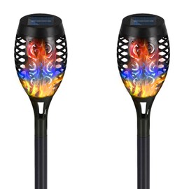 Luces solares para exteriores, paquete de 6 linternas de luces solares coloridas parpadeantes, decoración de jardín, luces solares de jardín, luces LED impermeables (paquete de 2 llamas)