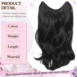VEGALILY 1PCS Hair Extensions 20inch U-shape Clip in Hair Extension Natural Black Hair Extensions Clip in Layered Wavy Hair Extension Synthetic Hair Pieces for women for Daily Use