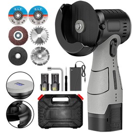 ZFULVO Brushless Cordless Angle Grinder Kit, 19500rpm Mini Electric Angle Grinding Tool with 2x16.8V 2000mAh Battery and 6-Cutting Discs, Grinder Handheld Cutter for Metal Wood