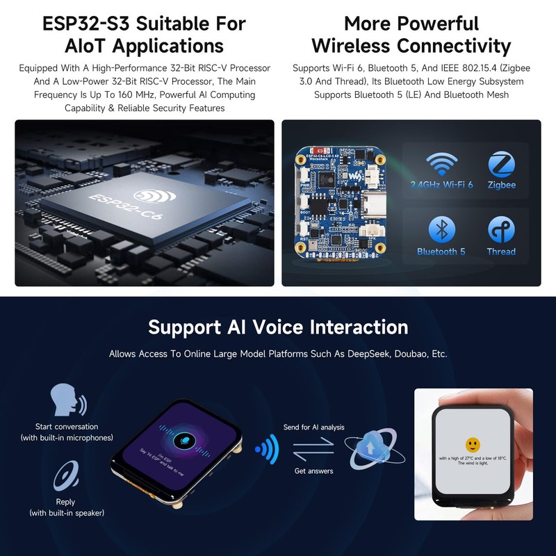 Waveshare ESP32-C6 1.69inch LCD Development Board, 240×280 Pixels, Supports Wi-Fi