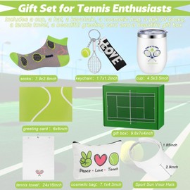 Geiserailie 7 Pcs Women's Tennis Gift Set Including Adjustable Sports Sun Hat Tumbler Cup Cosmetic Bag Tennis Keychain Socks Towel for Women Sport Gift