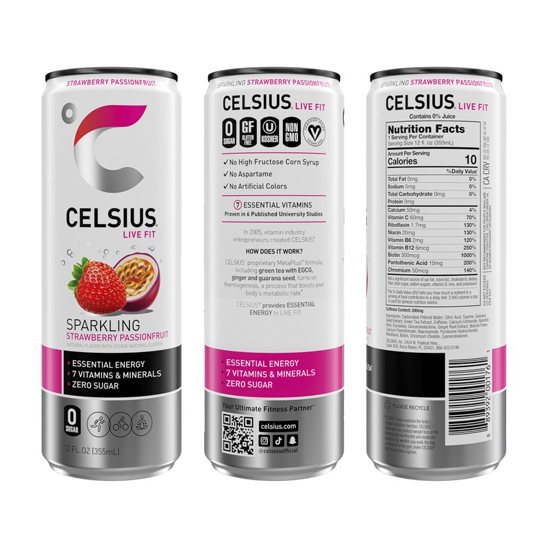 CELSIUS Sparkling Strawberry Passionfruit, Sugar Free Energy Drink, 12 Fl