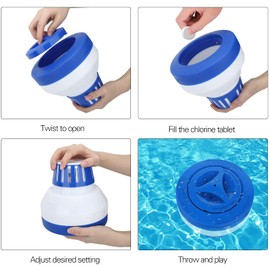 7.5" Chlorine/Bromine Floater, Large Floating Chlorine Dispenser for Chlorine Tablets 3 inch, Optimal Pool Chlorinator with Adjustable Release for Indoor & Outdoor Swimming Pool Hot Tub Blue