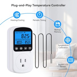 INKBIRDPLUS Plug in Temperature Controller Outlet, Smart Heating Cooling Control with 4 Timing Modes, Backlit LCD, Calibration, Ideal for Reptile, Incubation, Aquarium, Refrigerator, Home Brewing