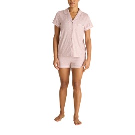 TAHARI 2 Piece Notch Collar Top and Shorts Pajama Set for Women, Soft Cozy Sets for Women, Cloud Pin Dot, M