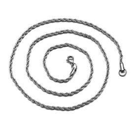UMtrade 3mm Mens Womens Stainless Steel Twisted Rope Chain Necklace 60cm