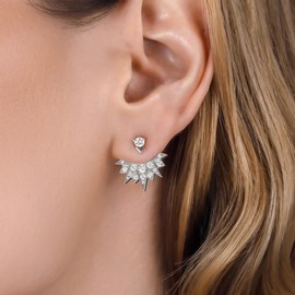 PICKBEAU Silver Hoop Earrings for Women | 18K White Gold Plated Sterling Silver Post 2-WAY Detachable Design Stud Huggie Earrings