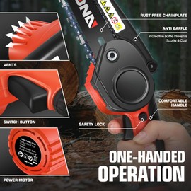 DNA MOTORING Mini Chainsaw, 6 Inch Electric Chainsaw Cordless Handheld Chainsaw with 2 20V 2000mAh Batteries, Small Chainsaw Electric Saw for Tree Trimming, Wood Cutting, Red, TOOLS-00727-RD