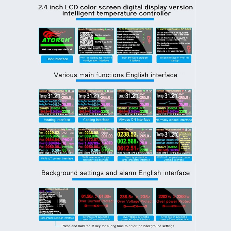 Smart Backlit Digital Temperature Controller LCD Screen APP Control Auto