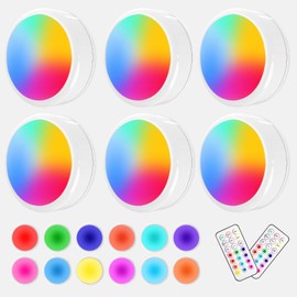 ILYXY Puck Lights with Remote, 6 Pack LED Under Cabinet Lighting Dimmable Push Lights Battery Operated Under Counter Tap Lights for Kitchen, Multicolor Transformation Stick On Lights, Shiny White
