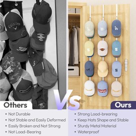 SWTYMIKI Over Door Hat Organizer - 3 Packs Metal Hanging Hat Rack with 12 Hooks Design, Baseball Cap Hanger Organizer Storage Holds up to 60 Caps for Door, Bedroom, Closet