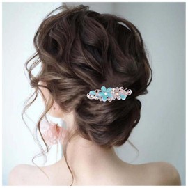 Allereya Crystal Hair Clip Hair Clip Rhinestone Blue Flower Hair Clips Flower Bridal Headpiece CZ Head Clip Headpiece Wedding Hair Accessories for Women and Girls (Blue)
