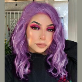 AFBeauty Short Lace Front Wig Purple Short Hair Loose Wavy Hair Fashion Bob Cut Wig Free Part Shoulder Length Synthetic Heat Resistant Gluleless Lace Frontal Wigs for Women Coaplay 12 Inch