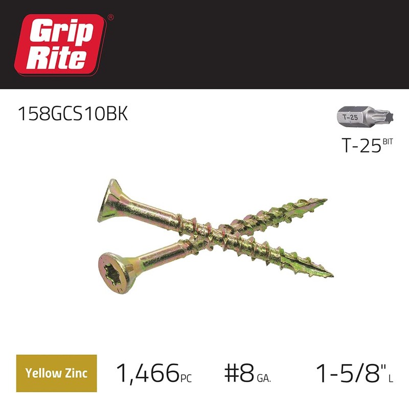 Grip-Rite 158GCS10BK #8 by 1-5/8" T25 Star Drive Gold Construction