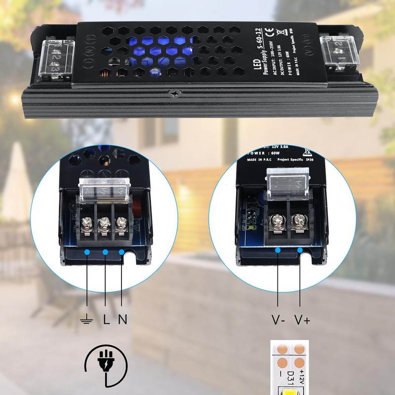 DC 12V 5A 60W Switching Power Supply, Universal Regulated AC