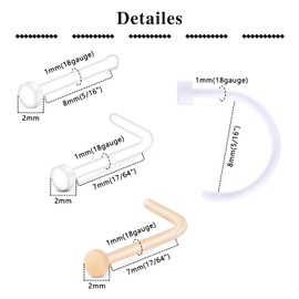 QWALIT Clear Nose Studs Clear Nose Rings for Work Plastic Nose Rings for Surgery Invisible Nose Piercing Retainer 18g Skin Color Nude