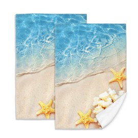YESPOAK Starfish Sand Beach Hand Towels for Bathroom Set of 2 Kitchen Dish Towel Soft Absorbent Decorative Face Towel for Gym Home Guest Spa
