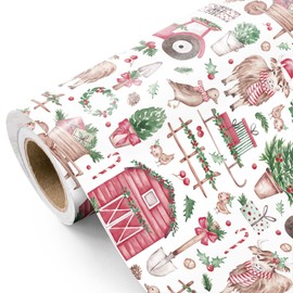 WRAPAHOLIC Farm Christmas Wrapping Paper - Mini Roll - 17 Inch x 16.5 Feet - Festive Barn, Animals and Greenery Christmas Farm Wrapping Paper for Xmas Holiday, Party Celebration