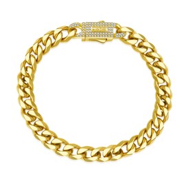 IceChain Men‘s Cuban Link Chain Bracelet 316L Stainless Steel 19/21CM 14K Gold Plated Iced Out with Cubic Zirconia Clasp Tarnish Resistant Hip Hop Jewelry for Men With Gift Box