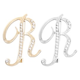 PATIKIL Letter Brooch Pins, 2Pcs Initial Letter R Rhinestone Broaches Metal Crystal Alphabet A-Z Lapel Pin for Women Jewelry Gift Suit Clothes Hat Dress Coat Craft, Gold Silver