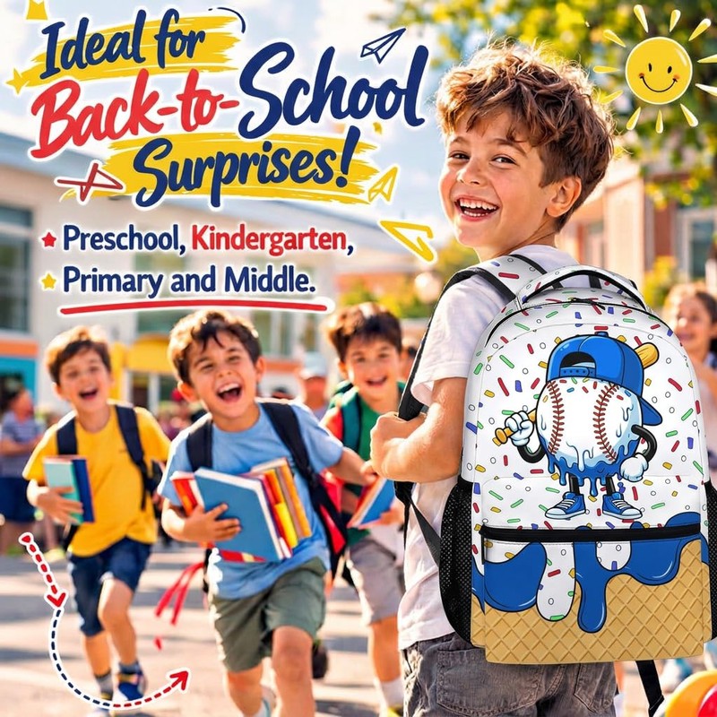 FLEXIMX Boys Backpack for Baseball Lovers Kids Toddlers Teens, Blue