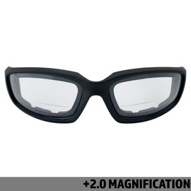Birdz Eyewear Oriole Bifocal Safety Glasses 2 Pairs Padded Black Frame Clear Smoke Lenses +2.0 Magnification