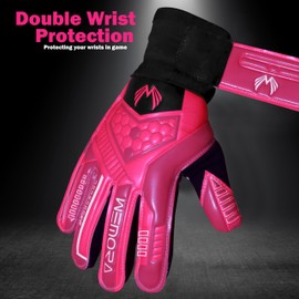 WEMORA Soccer Goalie Gloves Fingersave for Kids Youth Adults with 7.5MM Strong Grip Palm Flexible Finger Spines Goalkeeper Gloves (Pink, Size 9 Suitable for Size L-XL Adult, Ambidextrous)