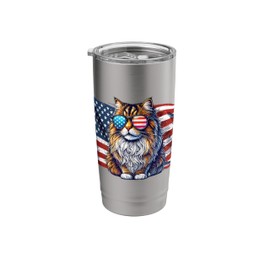 Domestic Longhair Cats USA Flag Patriotic Freedom Pets Paws Stainless Steel Insulated Tumbler