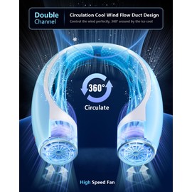 Rohent Rechargeable Neck Fan for Cooling: Powerful High Speed Battery Operated Fan 4 Speeds Long Battery Life - Lightweight USB Rechargeable Wearable Fan for Outdoor Indoor - Blue