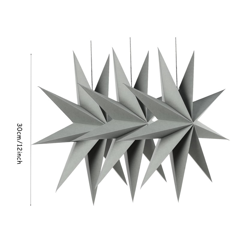 SUNBEAUTY 30 cm Paper Star, Grey, Set of 3, Folding,