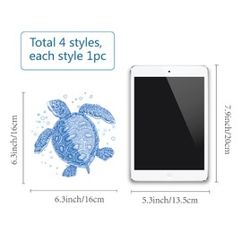 GORGECRAFT 4PCS Sea Animal Window Decals Static Sea Turtles Glass Sliding Door Sticker Clings Waterproof Vinyl Film Ocean Bedroom Bathroom Decals for Prevent Stop Birds Dogs Pets Strikes