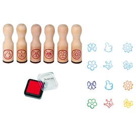 Ameisenkeks® 6 x Stamps + 1 Ink Pad Children's Teacher Stamp Set of 6 Teacher Stamps Wooden Motivation Reward