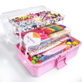 LINAYE Arts and Crafts Supplies for Kids, DIY Craft Box Kits, Craft Supplies Set Include Pompoms, Pipe Cleaners for Kids Ages 4-6 6-8 Birthday Christmas Gifts for Boys Girls Rose