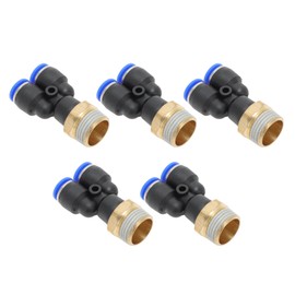 HOPESPANNER Push to Connect Air Fittings 1/4" Y Type Air Line Quick Joint Plastic Metal 3/8"BSPT 5 Pcs Blue Black