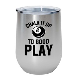 Billiard Silver Edition Wine Tumbler 12oz - Chalk it up - Pool Player Gifts Table Rail Balls Chalk Cue Sticks