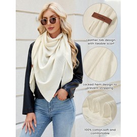 UMIPUBO Women's Cotton Muslin Neckerchief Triangle Scarf Autumn Plain Scarf Keep Warm Muslin Scarf Comfortable Large Elegant Lightweight Scarf Women's Stole 190 x 80 cm, beige
