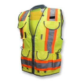 Radians SV55 Class 2 Heavy Woven Two Tone Engineer Vest with Padded Neck to Support Extra Weight in Cargo Pockets, Green, 5X-Large