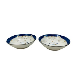 JapanBargain 2562, Japanese Porcelain Soup Bowls Shallow Bowl for Cereal Rice Salad Appetizer and Dessert, Blue Color Maneki Neko Smiling Lucky Cat Pattern, Made in Japan, 6-1/2 inch, Pack of 2