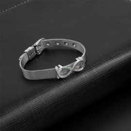 Flongo Mesh Bracelet Women's Bracelet with Zircon Butterfly Adjustable Width Stainless Steel Bracelet Adjustable Removable, Stainless Steel
