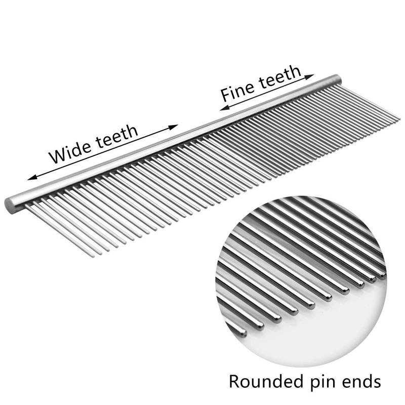Stainless Steel Pet Grooming Comb with Rounded Ends - Professional