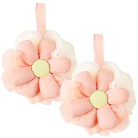 2PCS Cute Loofah Pink Flower Bath Sponges Mesh Pouf Body Scrubber Exfoliating Shower Sponge for Women Shower Puff Soft Loofah Sponge Ball Bath Sponge for Sensitive Skin in Beauty Bathing Accessories