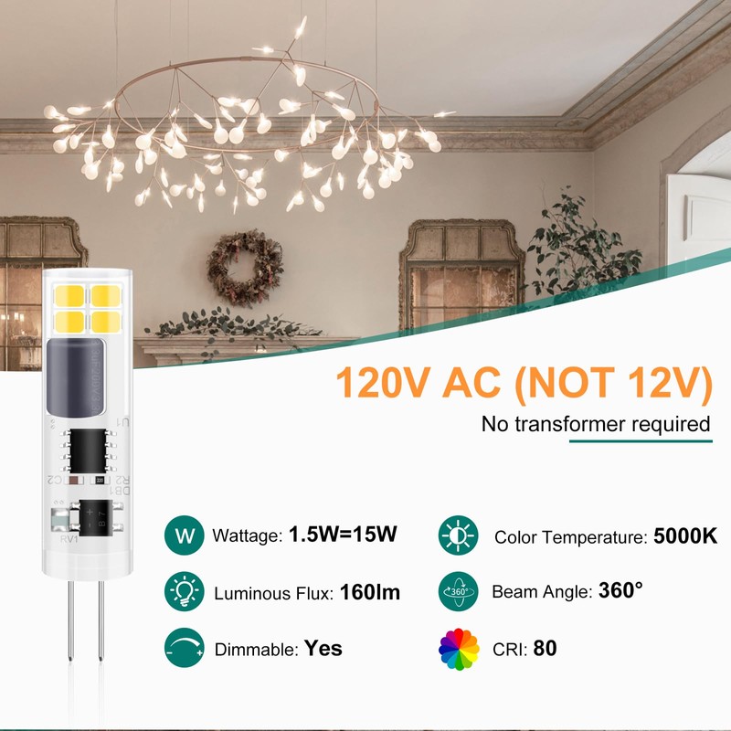 DiCUNO G4 LED Bulb Dimmable, 120V, G4 Bi-Pin Base Light