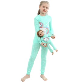 Babyroom Girls Matching Doll&Toddler 4 Piece Cotton Pajamas Kids Clothes Sleepwear Size 5 Blue