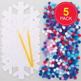 Baker Ross FE899 Snowflake Pom Pom Art Kits - Pack of 5, Design Your Own Christmas Decorations, Pom Pom Decorations for Children to Make, Decorate and Display, Creative Activities for Kids