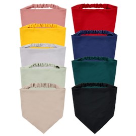 Lawie Paquete de 9 pañuelos de tela de colores sólidos con diadema triangular de gasa de seda en blanco liso para la cabeza, bufanda elástica para el cuello, bufanda para mujeres y niñas, Caqui, rosa, amarillo, rojo vino, gris, azul claro, verde oscuro, 