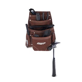 AWP 10-Pocket Suede Tool Pouch | Durable General Construction Leather Tool Pouch | Brown