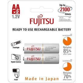 Fujitsu AA Ready-to-Use Rechargeable Battery, 1.2 Volts, min.1900mAh, Double A Pack of 2 Count (HR-3UTCEU)