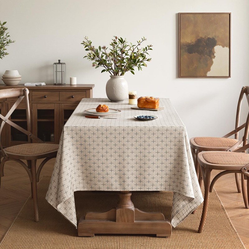 MIULEE Natural Beige Linen Table Cloth Rectangle Tablecloth Waterproof Spring
