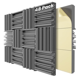 48 Pack Self-Adhesive Sound Proof Foam Panels,12 X 12 X 2 inches Acoustic Foam,High Resilience Sound Proofing Padding for Wall,Sound Absorbing Panels Suitable for Home Studios, Offices - Gray