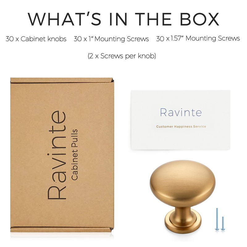 Ravinte 30 Pack Champagne Bronze Round Zinc Cabinet Knobs for